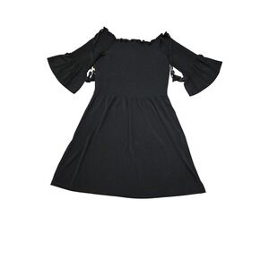 MICHAEL Michael Kors Black Smocked Off The Shoulder‎ Ruffle Sleeve Dress Size M